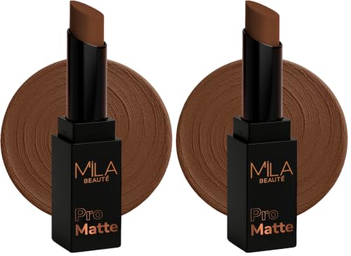 Image of Mila Beaute Pro Matte Lipstick | Highly Pigmented & Long lasting | Semi Matte Finish | Light Weight Lipstick | Single Swipe Application | Luxurious Lip Color | Shade - (Mumtaj, 4.2g) (Pack of 2)