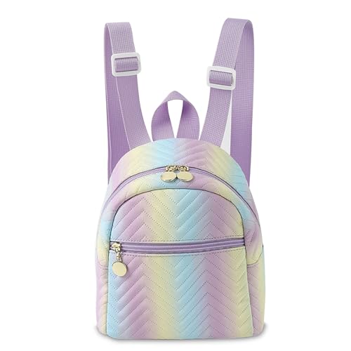 FOSDICK Girls Small Backpack, Rainbow Girls Mini Toddler Backpack, 19 x 18 x 10cm Mini Cute School Rucksack, Adjustable Small School Bag Bookbag for Travel Kindergarten Elementary Preschool