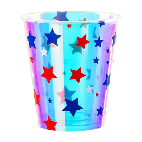 AimFun 25Pcs Patriotic Plastic Cups Iridescent American Flag Party Cup