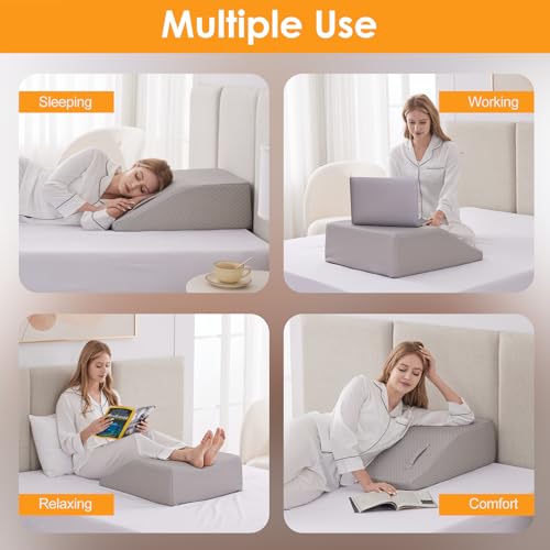 Leg Elevation Pillow for After Surgery, 6inch Foam Leg Elevating Pillow for Swelling and Blood Circulation, Leg Wedge Pillow for Sleeping, Knee Pillow for Knee Hip Ankle Pain Relief, Grey