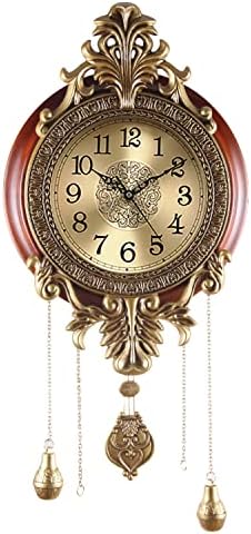 Poserion Large Retro Wall Clock with Swinging Pendulum Royal Line Silent High-end Luxury Metal Wood Mid Century Vintage Style Clock