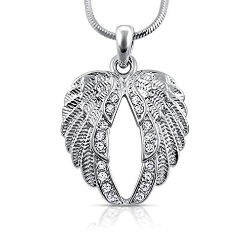 Your wings were ready,but my heart was not. Silver Lovely Crystal Guardian Diamond Angel Wings Pendant Necklace