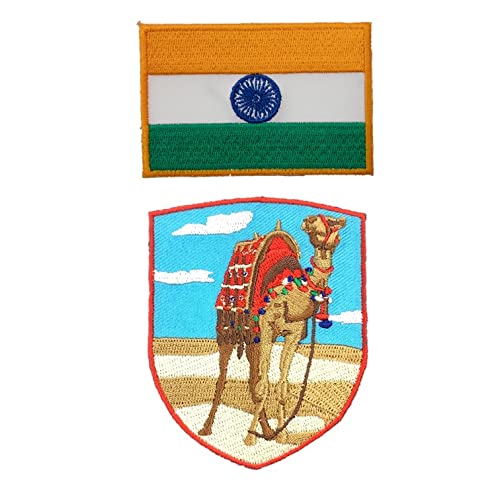 2 PCS Pack-Camel Embroidered Patch+India Flag Emblem, Desert Feature Patch, Sew on Iron on Jeans Shirts Hats Clothes, Vintage Patch, Outdoor Patch, Travel Souvenir NO.066L