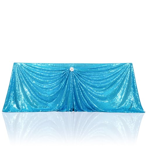 PartyDelight Turquoise Sequin Tablecloth 90x132 Inch Rectangular
