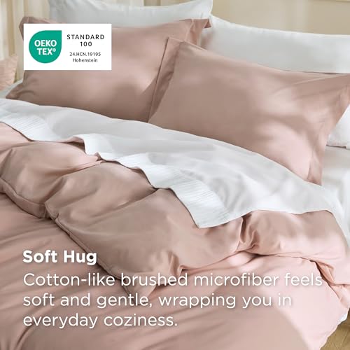 Image of Bedsure Duvet Cover King Size - Soft Double Brushed Bedding Set for Kids & Adults, Zipper Closure, 3 Pieces, Includes 1 Duvet Cover (104 inchx90 inch) & 2 Pillow Shams, NO Comforter, Dusty Rose