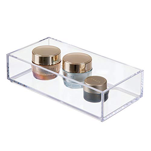 IDesign Decorative Countertop Vanity Tray Organizer for Bathroom, Bedroom, Closet, Entryway, The Clarity Collection – 4” x 8” x 2”, Clear, Small