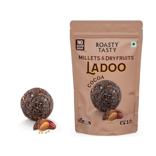 Image of Roasty Tasty Sugar Free Assorted Pack of Millet & Dryfruit Ladoo - 4 Flavours - 120g each - Orange, Cocoa, Coconut, Elaichi - 480g