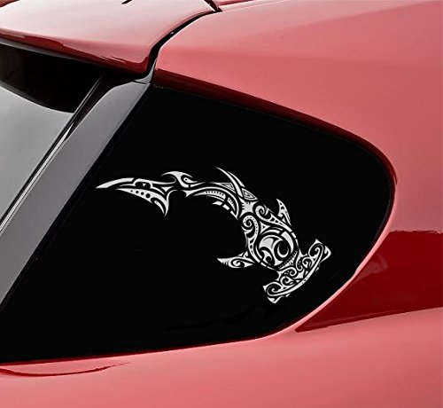 Tribal Hammerhead Shark Vinyl Decal Sticker (Satin Silver) #TOP12