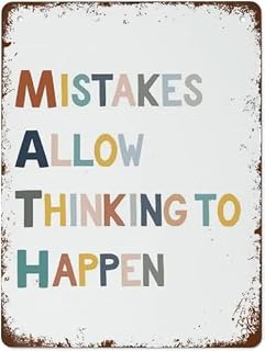 Mistakes Allow Thinking to Happen Vintage Metal Aluminum Tin Sign Door Signs Exterior Home Cave Garage bar Country Poster Club Wall Plaque Decoration 8x12 Inch