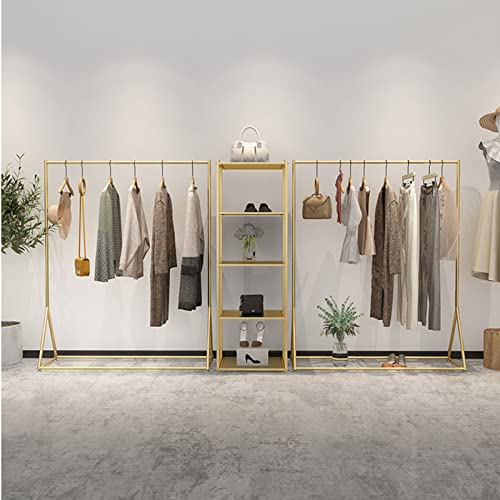 Perchero para exhibición de ropa resistente riel para ropa independiente estable dorado 4