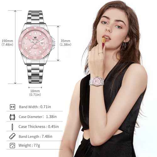 Image of OLEVS Watch Women Silver Watches for Women Luxury for Small Wrists Dress Stainless Steel Women's Wrist Watches Easy to Read Reloj para Mujer Black /Blue /Gold /Green /Pink /Purple