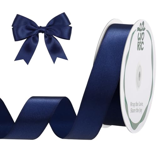 Image of woric Navy Blue Satin Ribbon 1 inch 60 Yards Dark Blue Ribbon for Baby Shower Graduation Party Decoration Gift Wrapping Summer Wedding Bouquet Bows Making Independence Day