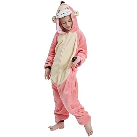 CALANTA Monkey Onesie Kids Gorilla Costume Animal Girls Pajamas One Piece Plush Sleepwear Cosplay Halloween Christmas.Pink.120 Cover