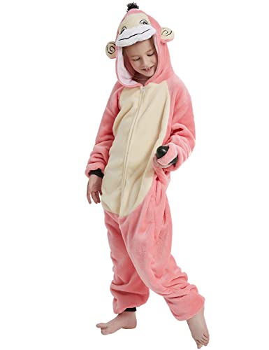 CALANTA Monkey Onesie Kids Gorilla Costume Animal Girls Pajamas One Piece Cosplay Halloween Christmas.Pink.130