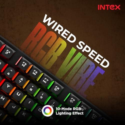 Image of Intex Flash Wired Keyboard (Corona+ IT-KB333) | 10-Mode RGB Lighting | 12 Multimedia Keys | Laser Engraved Keys | USB Plug & Play | 104 Keys | 5 Million Keystroke Lifespan | 1.5m Cable | Black