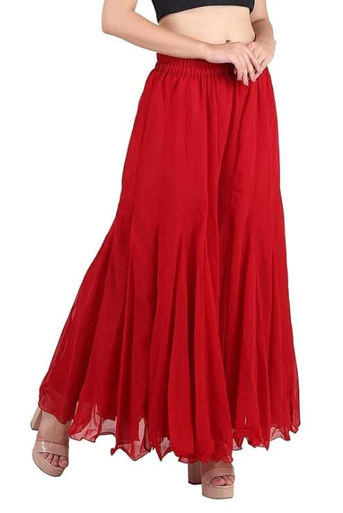 Image of Kvish Regular Loose Fit Solid Colour Georgette Flared Sharara Palazzo for Women