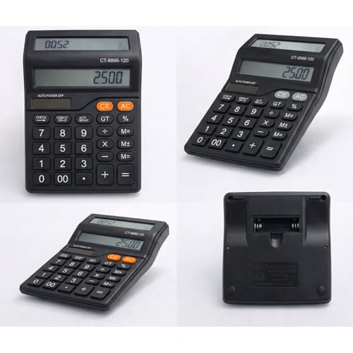 Image of 12 Digit Dual Screen Desktop Calculator with Big Keys, GT & Memory Functions, Auto Power Off, Professional Electronic Calculator for Home, Office & Retail Use, Black