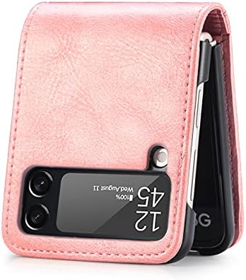 Daole Leather Phone Case for Samsung Galaxy Z Flip 3 Rose Pink, Fashion Wallet Type PU Leather Folding Cover for Samsung Galaxy Z Flip 3 Case with 3 Card Holder Women
