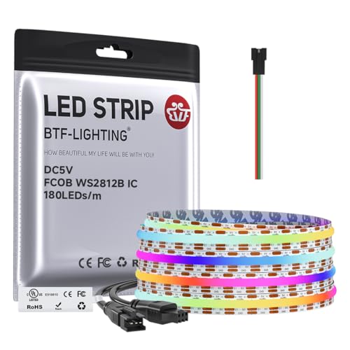 BTF-LIGHTING FCOB COB WS2812B IC RGB LED Strip DC5V 9.8FT 540LED 10mm IP30
