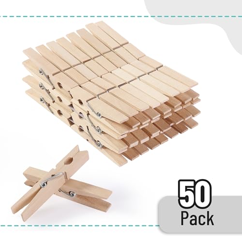 Mr. Pen- Large Wooden Clothes Pins, 2.9 Inch, 50 Pack, Natural Wood Clips for Crafts, Classroom Projects, Hanging Photos, Chip Bags, Decoration, Rust Resistant Spring