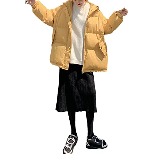 Parka chaude en coton coréen jaune XL : isolation thermique et style casual