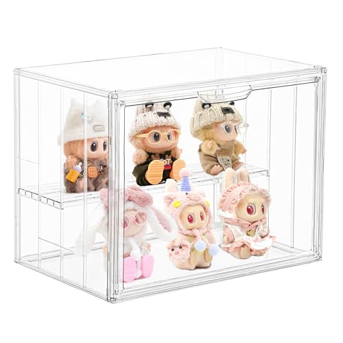 Image of Clear Acrylic Display Case Upgrade 4 Tier Figure Display Case with 3 Movable Dividers, Stackable Display Box Showcase with Magnetic Door for Collectibles (Large-4pack)