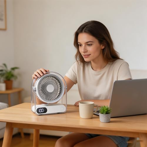 Ventilateur de Bureau Mini USB avec 5 Vitesses et Affichage Numérique