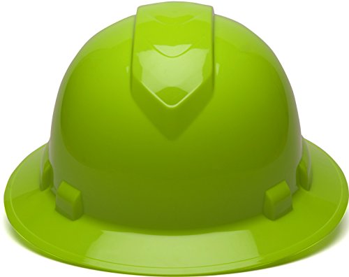 Pyramex Ridgeline Full Brim Hard Hat, 4-Point Ratchet Suspension, Hi-Vis Lime #TOP1