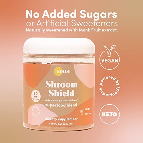 Golde Pure Matcha - 100% Pure Japanese Ceremonial Grade Matcha Green Tea Powder | Golde Shroom Shield - Superfood With Turkey Tail Mushroom, Reishi Mushroom Extract, Cacao, And Coconut Milk Powder #TOP1