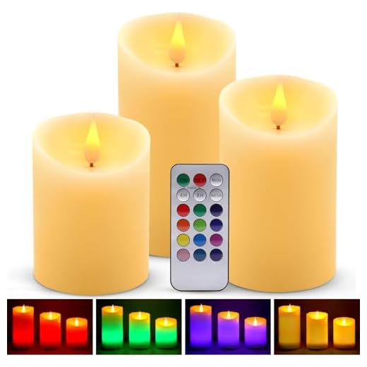 LED riktiga vaxljus, 3-pack varmvita plus flerfärgade flamlösa äkta vax batteridrivna elektriska led rörliga vekar flimrande ljus med fjärrkontroll timer för dekoration, bröllop