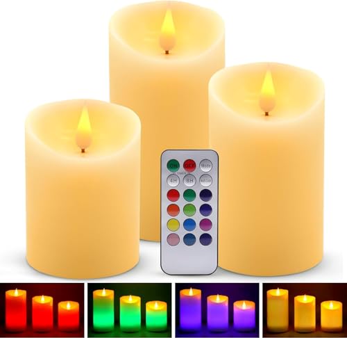 ALED LIGHT Lampe Bougie LED sans Flamme, 3 pcs Blanc Chaud et Multicolore Véritable Chandelles...