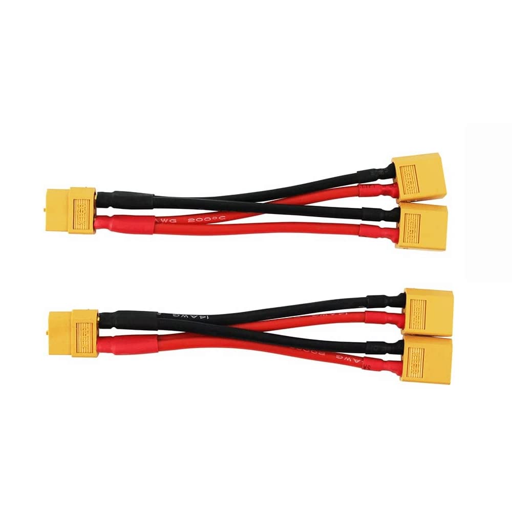 2pcs XT60 Parallel Battery Connector 14awg 3.93inch XT60 2-Male to 1-Female Parallel Adapter Wire Cable for RC Multicopter Quadcopter(W08-2)