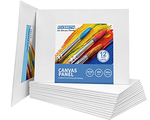 FIXSMITH Painting Canvas Panels - 12x16 Inch Canvas Board Super Value 12 Pack,100% Cotton,Primed Canvas Panel,Acid Free,Artist Canvas Boards for Professionals,Hobby Painters,Students & Kids.