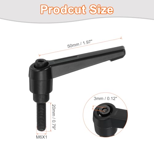 Image of uxcell 4Pcs M6 x 20mm Adjustable Knobs Handle Male Thread Push Button Ratchet Quick Release Locking Rotating Bolt for Lathe Machinery, Black