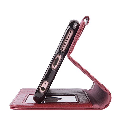 Arae Wallet case for iPhone 6s Plus/iPhone 6 Plus [Kickstand Feature] PU Leather with ID&Credit Card Pockets for iPhone 6 Plus / 6S Plus 5.5 inch (not for 6/6s) (Wine red) - Thumbnail 5