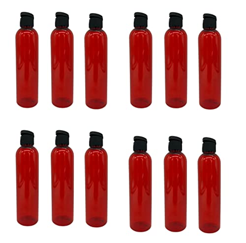 Natural Farms 8 oz Red Cosmo Plastic Bottles -12 Pack Empty Bottle Refillable - BPA Free - Essential Oils - Aromatherapy | Black Flip Top Snap Cap - Made in the USA