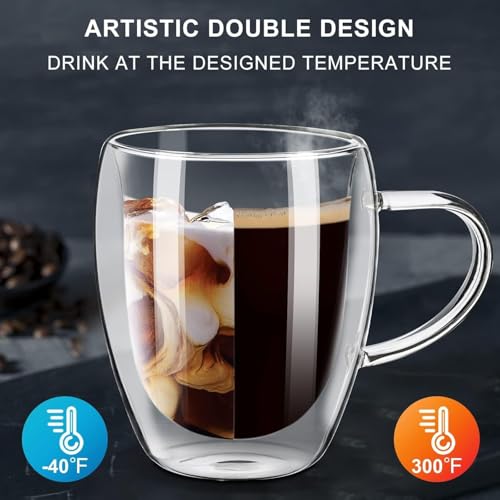 Image of Glass Coffee Cups Set of 2-250 ml Double-Walled Glass Coffee Mugs with Handle, Clear Insulated Borosilicate Glass Mug, Suitable for Cappuccino, Tea, Latte, and Hot Beverages