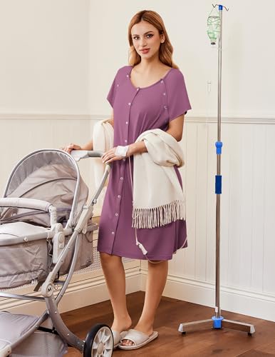 Image of Ekouaer Labor Delivery Gown Nursing Braeastfeeding Dress Maternity Clothes
