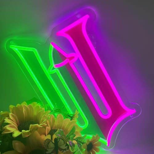 Image of Whimsical W Cartoon Neon Sign for Wall Decor, Dimmable LED Light with Fairy Tale Inspired Witch Hat Design, USB Powered Acrylic Neon Art for Bedroom, Vanity Area, Game Room, Bar, Cafe or Gift