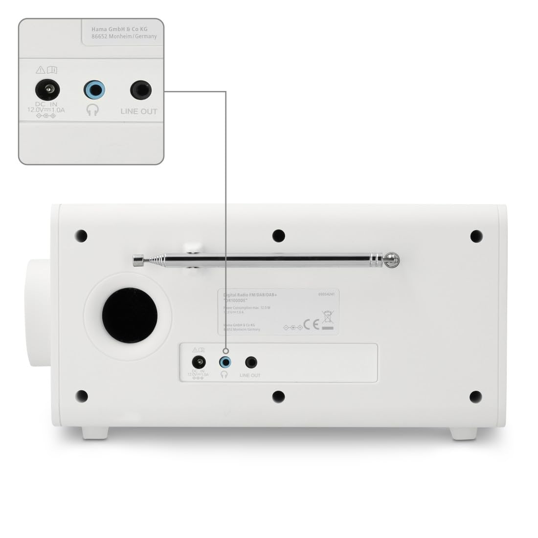 Hama Radio DAB+ i FM DR1000DE - Cyfrowe Radio Kuchenne z Dużym Wyświetlaczem, Łatwą Obsługą i Dużymi Przyciskami (UKW, AUX, 5 W, Radiobudzik, Dla Seniorów), Białe