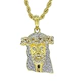 14k Gold Plated Jesus Piece Iced Up Cz Pendant 24' Rope Chain Hip Hop Necklace