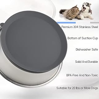 Nicelock Stainless Steel Dog Bowl | Set of 2, Metal Dog Bowls with Suction Base, Rubber Bottom & Premium Material & Easy Clean (Gray-2 Pack)