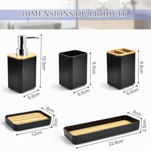 Set accessoires salle de bain bambou noir 5 pcs ADERTOS
