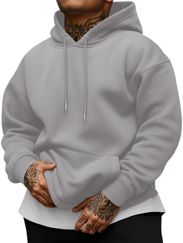 QIXING Herren Fleece Kapuzenpullover Baumwoll gefüttert mit Kangaroo-Tasche & Saumzug - Winter Casual Streetwear Hoodie