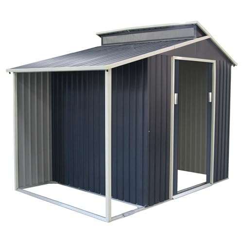 Gardiun Caseta Metálica Marlow con Porche 6,85 m² Exterior 355x193x237 cm Acero Galvanizado Gris Antracita