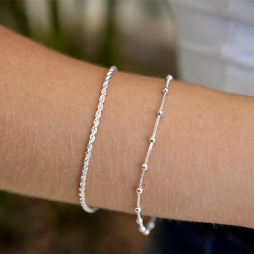 Kit Pulseira Feminina Cordão Baiano + Bolinha Veneziana Banhada A Prata 925