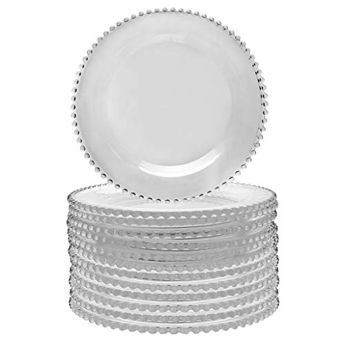 Set of Twelve Bella Perle Glass Dinner Plates with Beaded Edge Alfresco Dining Tableware - 26.5cm
