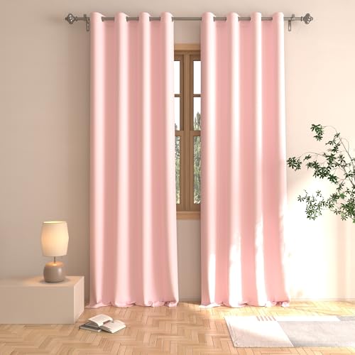 Pink Curtains Girls Room Darkening 92 inches Nursery Kids Room Window Curtain Panels Living Room Divider Patio Doorway Sliding Glass Door Grommet Top Thermal Insulated Drapes Bedroom 2 Panels 52"x92"