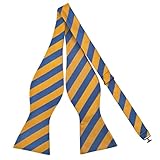 PenSee Mens Self Bow Tie Classic Gold & Blue Stripe Jacquard Woven Silk Bow Ties