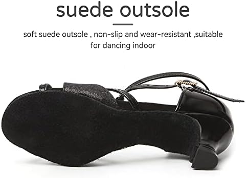 HIPPOSEUS Women's Latin Dance Shoes Black T-strap Open Toe Ballroom Salsa Dance Shoes, 8 B(M) US | Image 3